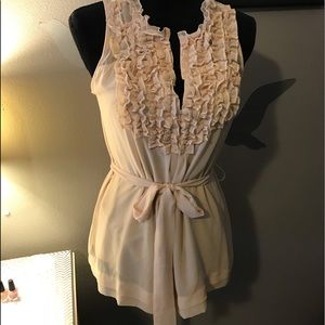 Blush color tie front blouse. Perfect for work